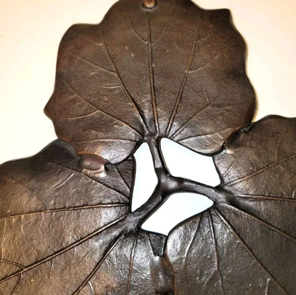 Crate & Barrel Maple Leaf Design Copper Colored Metal Candle/Plate Pre-owned